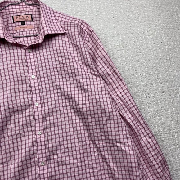 Thomas Pink Dress Shirt Mens 17-35 Pink Plaid Checks Classic Fit Traveller - Picture 4 of 12
